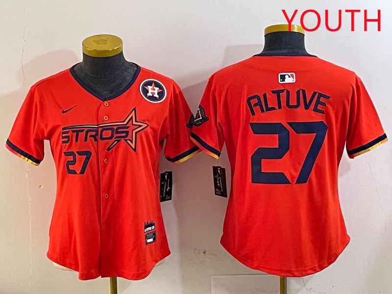 Youth Houston Astros #27 Altuve Orange Three generations Joint Name 2025 Nike MLB Jersey style 4103